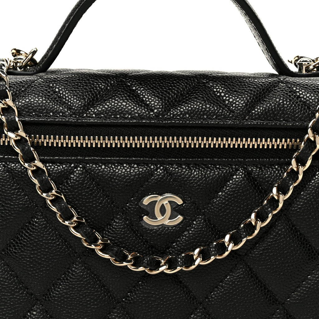 Chanel Caviar Quilted Top Handle Slim Vanity With Chain Black