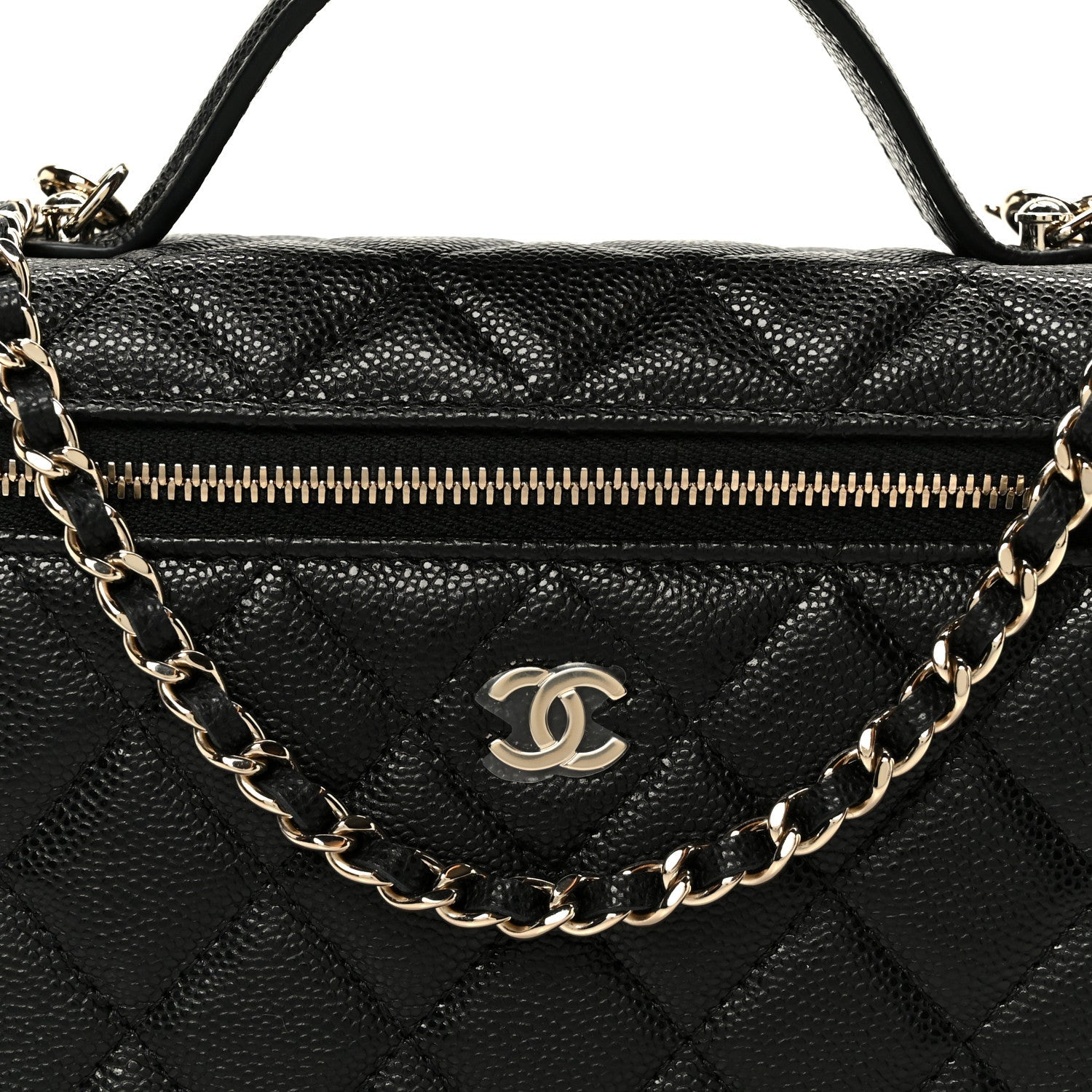 Chanel Caviar Quilted Top Handle Slim Vanity With Chain Black