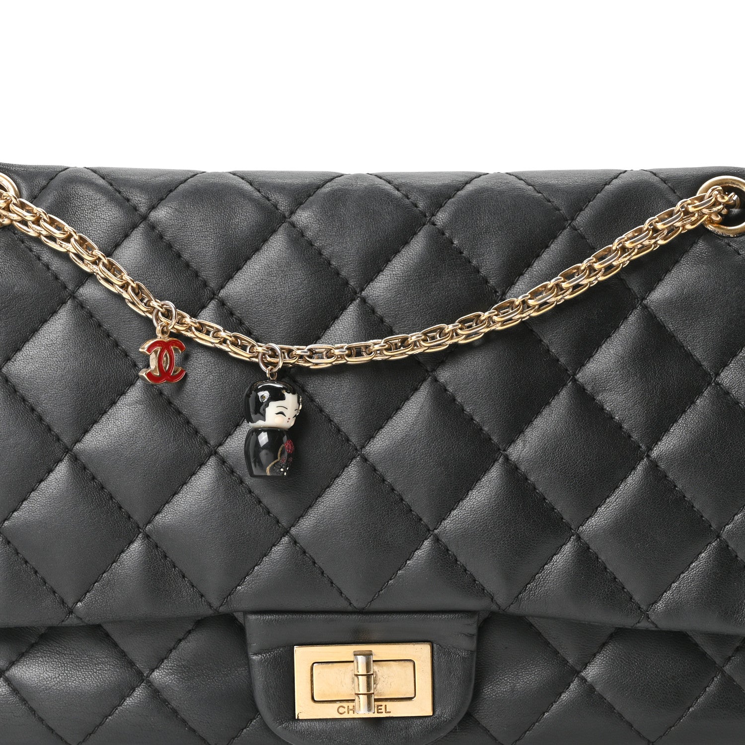 Chanel Calfskin Quilted 2.55 Paris Shanghai China Doll Reissue 227 Flap Black