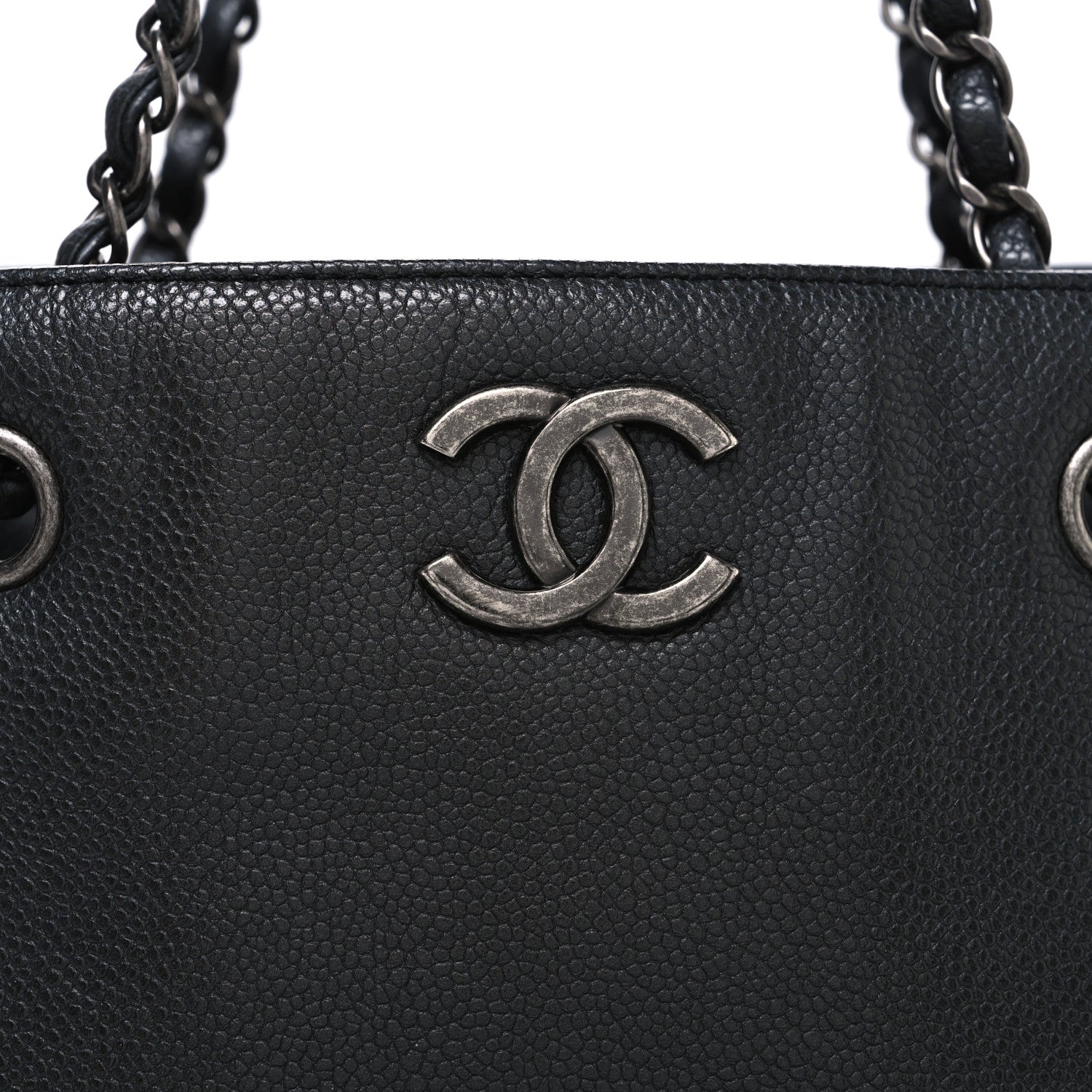 Chanel Metallic Grained Calfskin Medium Woven Chain Shopping Bag Black