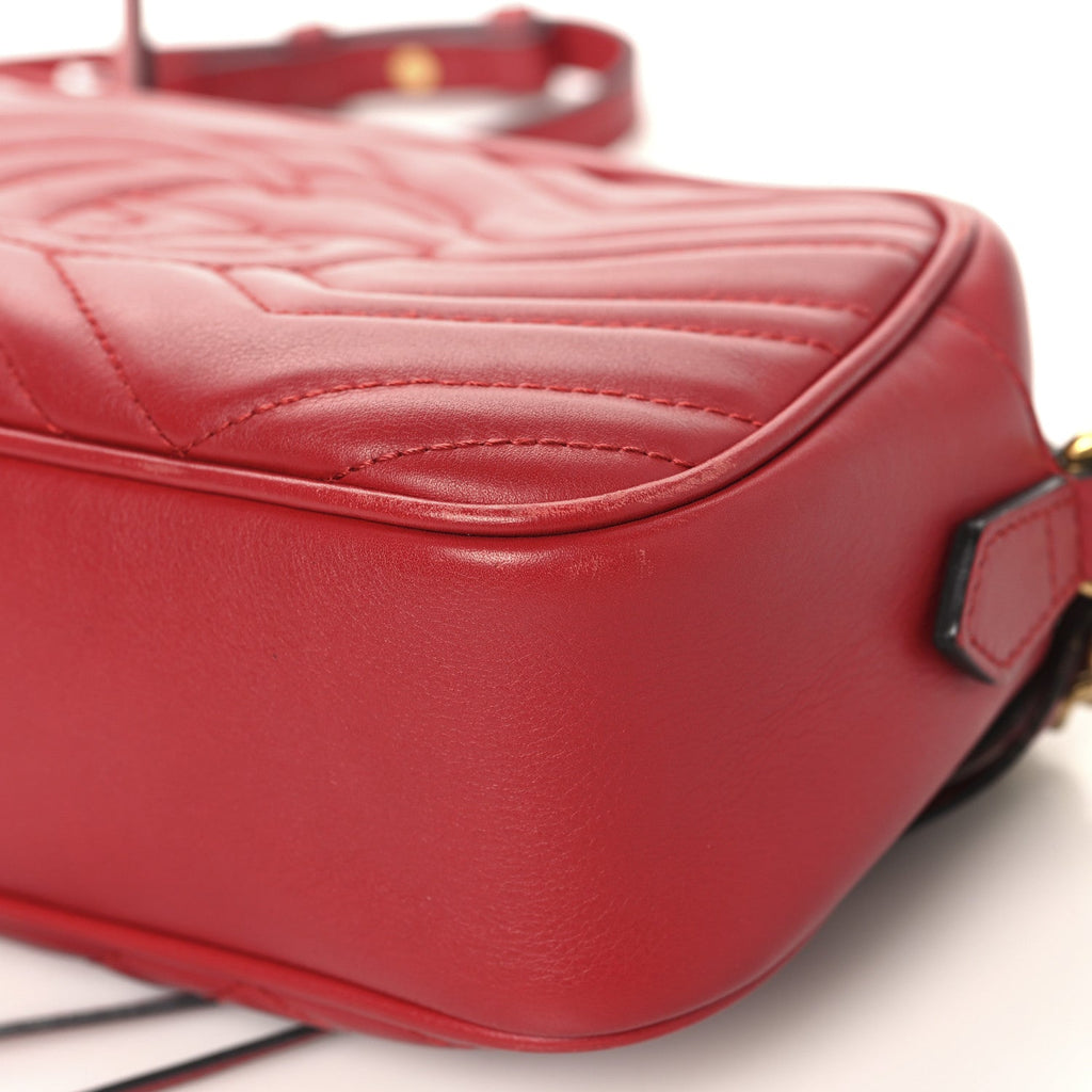 Gucci Calfskin Matelasse Small GG Marmont Chain Shoulder Bag Hibiscus Red