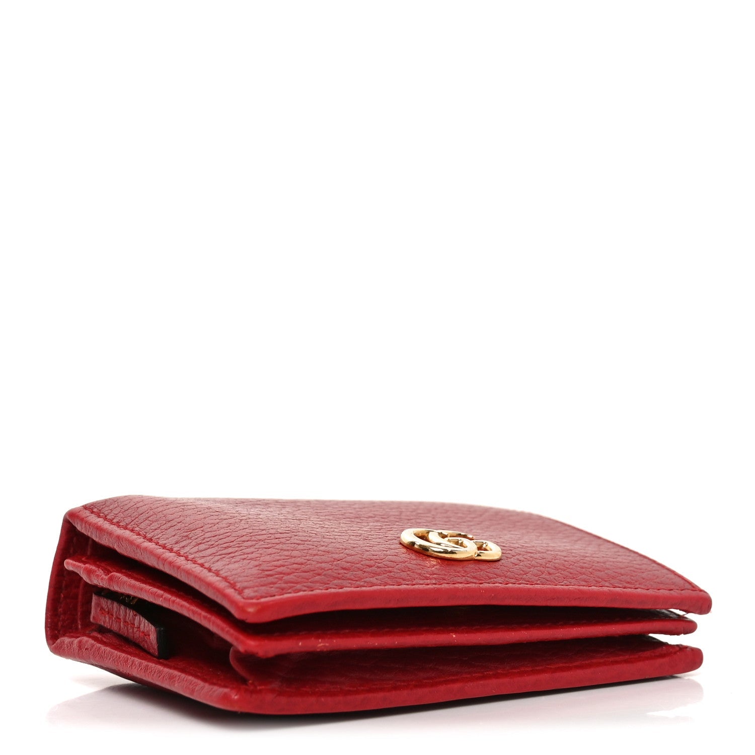 Gucci Pebbled Calfskin GG Marmont Card Case Hibiscus Red