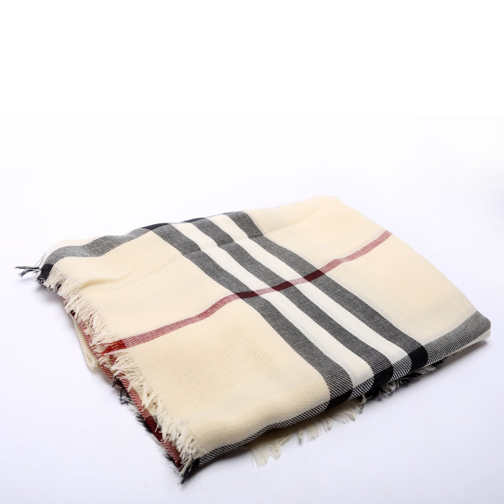 Giant Archive Check Fringe Wool Scarf Tan