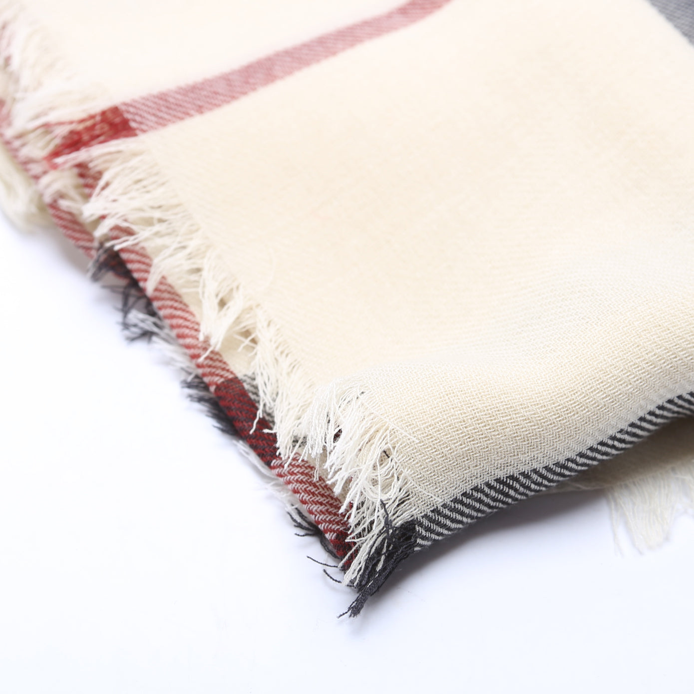 Giant Archive Check Fringe Wool Scarf Tan