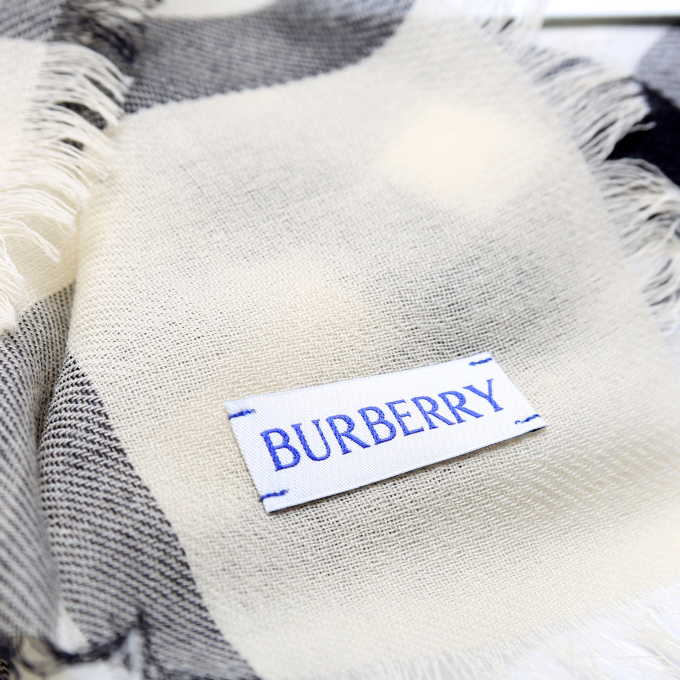 Giant Archive Check Fringe Wool Scarf Tan