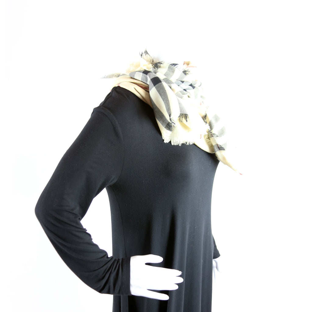 Giant Archive Check Fringe Wool Scarf Tan