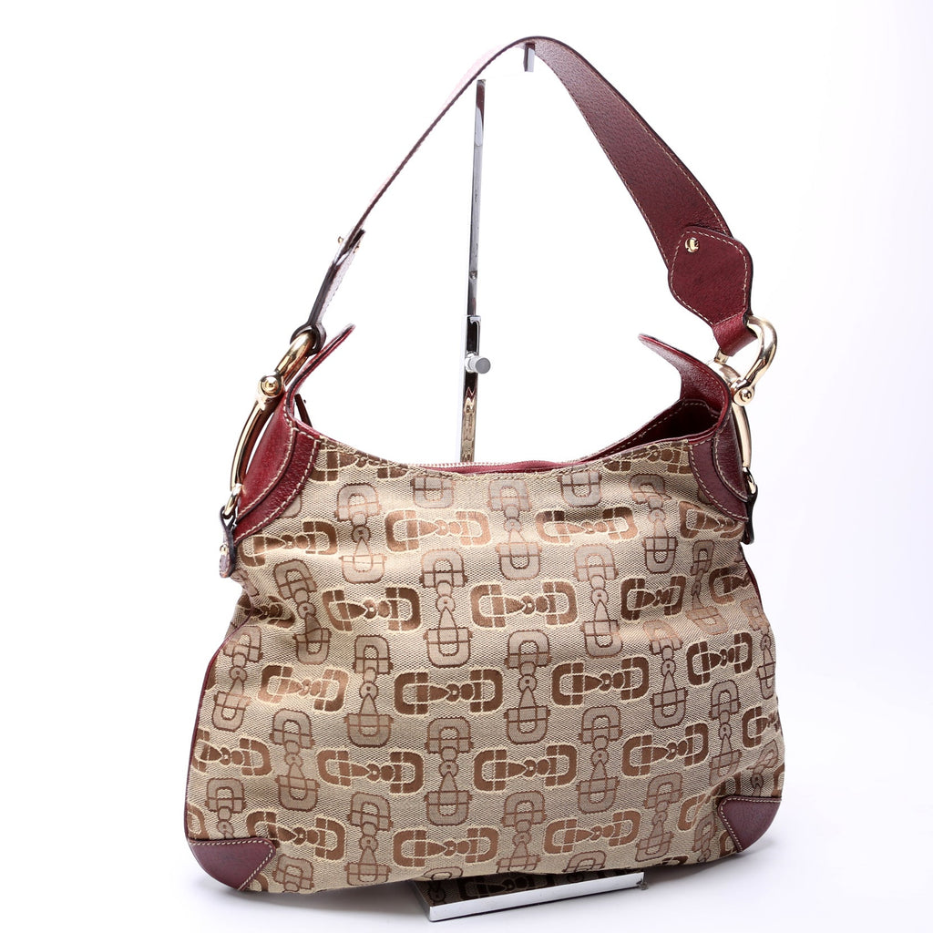 145826 Horsebit Canvas Creole Hobo Burgundy/Tan