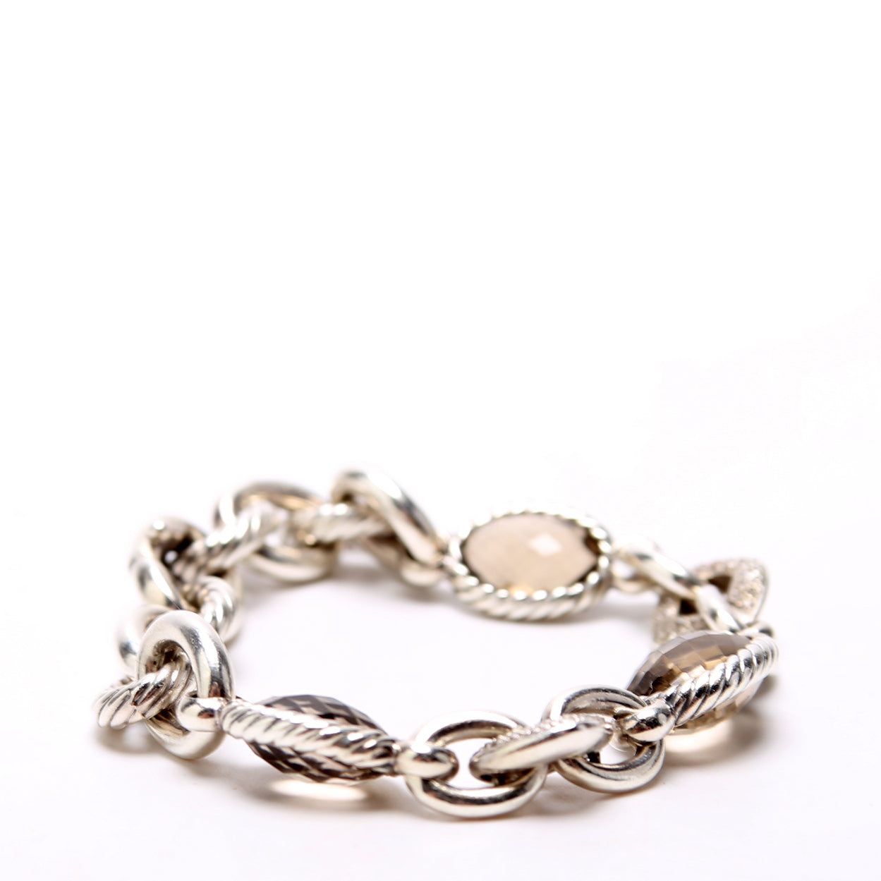 Oval Link Bracelet 925/Smoky Quartz/PAVE