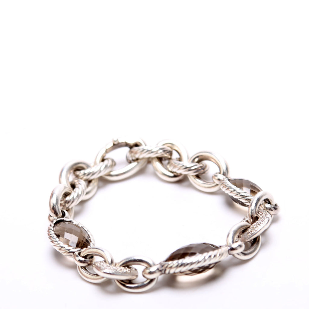 Oval Link Bracelet 925/Smoky Quartz/PAVE