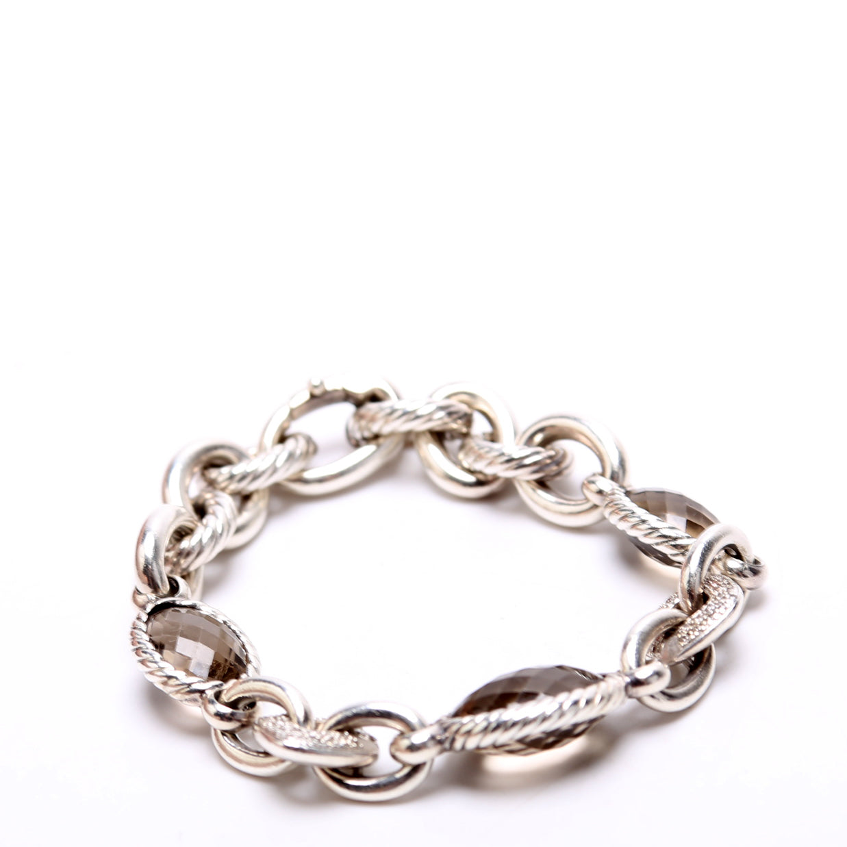 Oval Link Bracelet 925/Smoky Quartz/PAVE