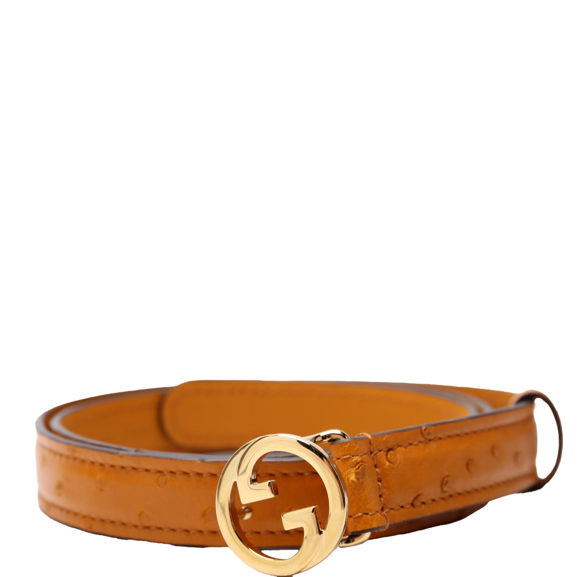 723073 Blondie Thin Ostrich Leather Belt Size 80/32 Ochre