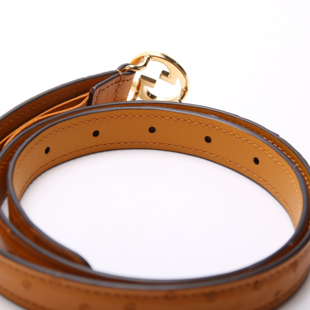 723073 Blondie Thin Ostrich Leather Belt Size 80/32 Ochre