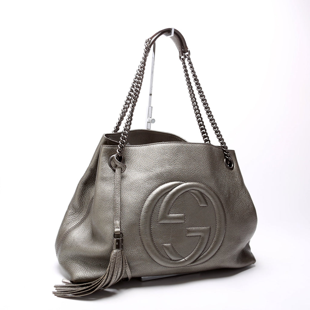 308982 Soho Leather Shoulder Medium Grey