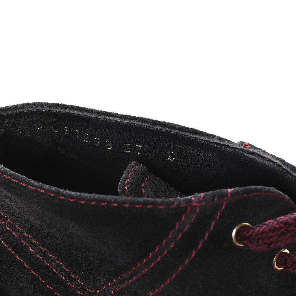 Chanel Suede Lace Up Wedge Booties 37 Dark Blue