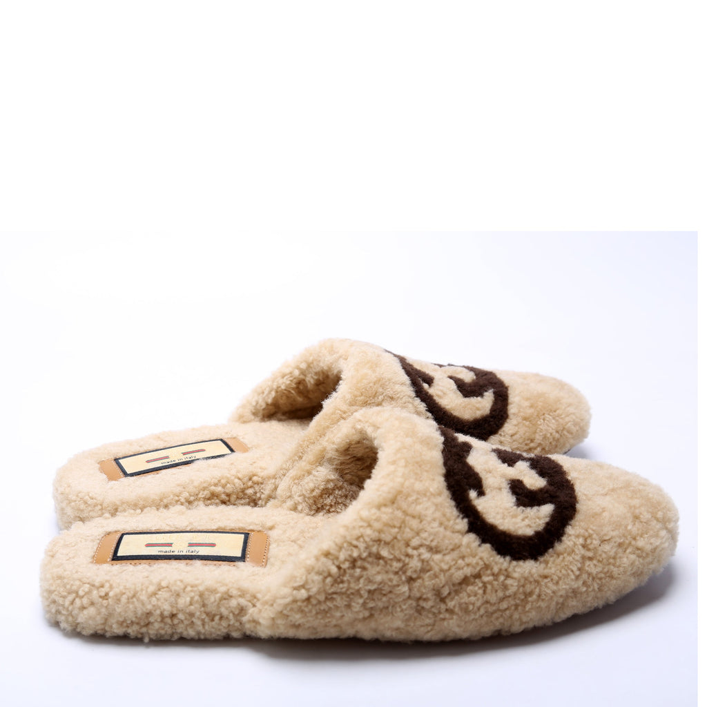 Shearling Slippers Size 38 Tan