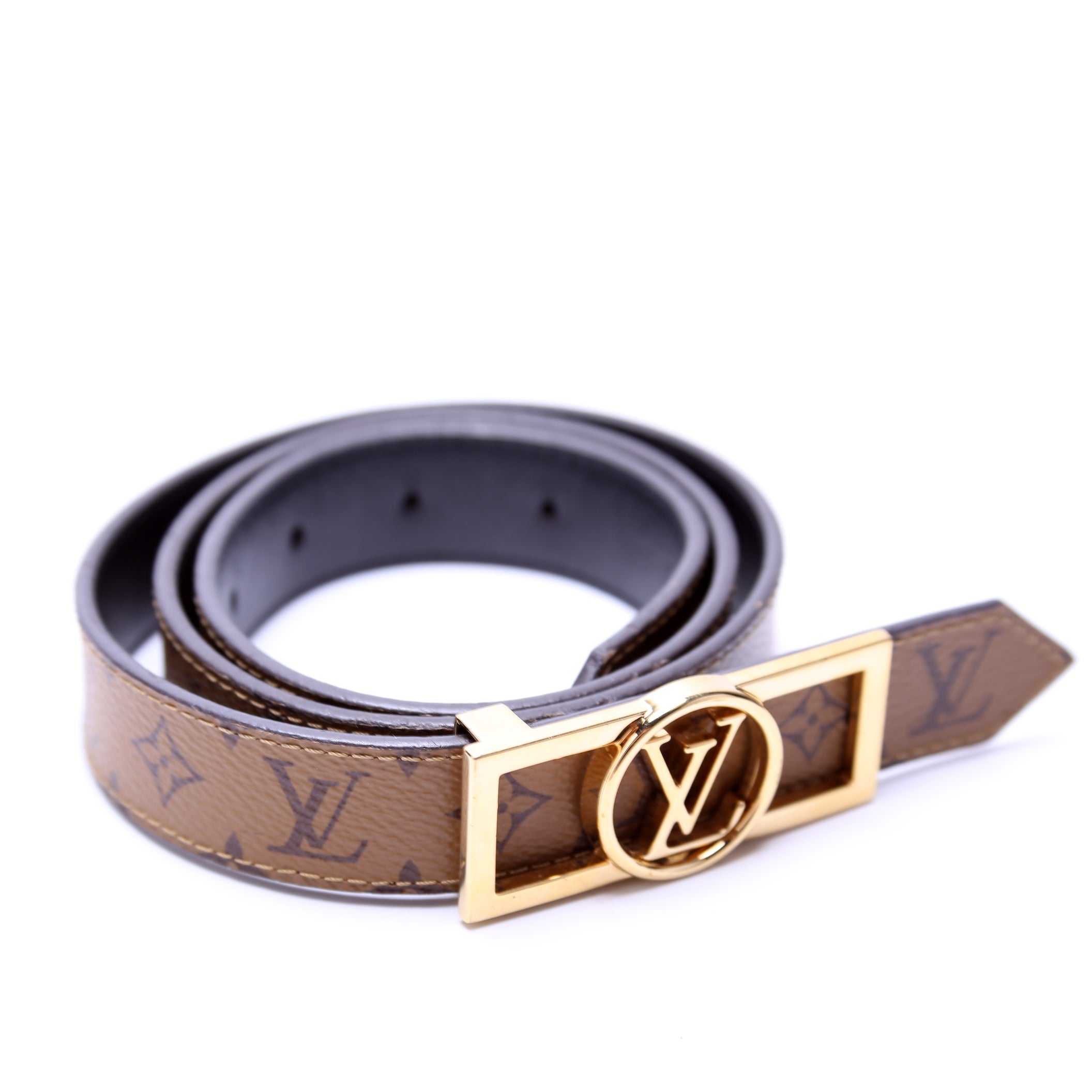Dauphine 25MM Reversible Monogram/Leather Belt Size 80/32
