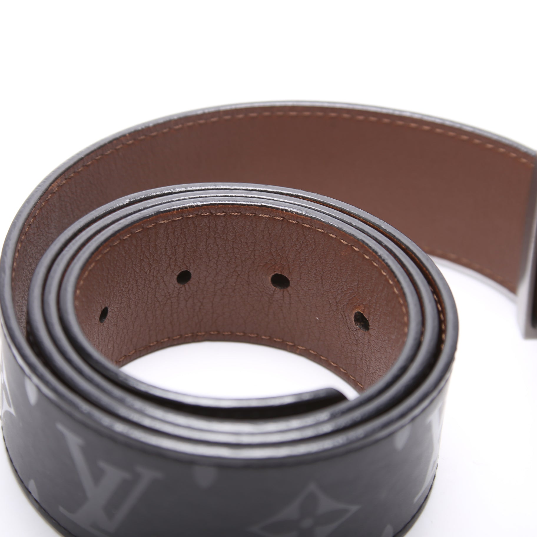 LV Pyramide 40MM Reversible Shadow Belt Monogram/Calskin Size 90/36 Black