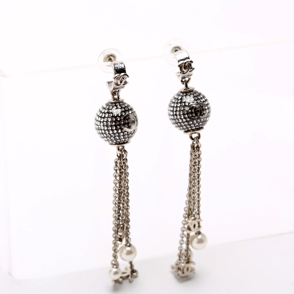 CC Disco Ball Drop Earrings Silver