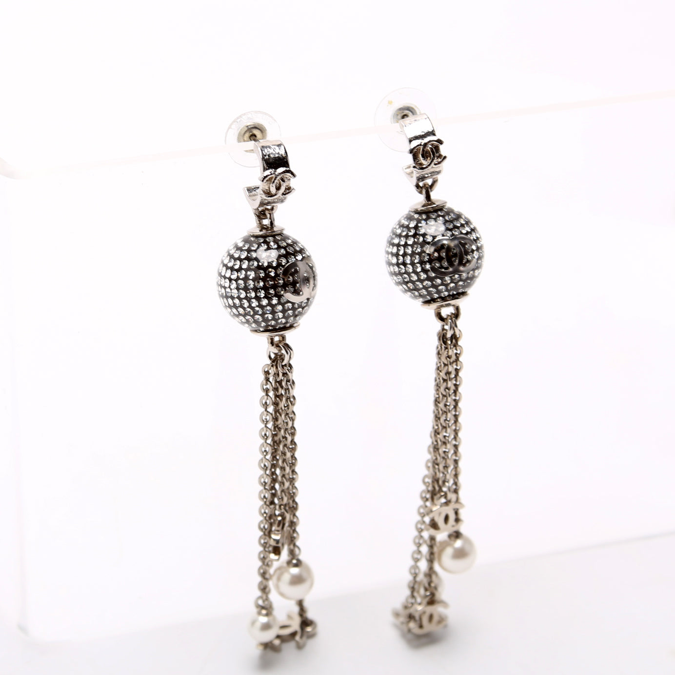 CC Disco Ball Drop Earrings Silver