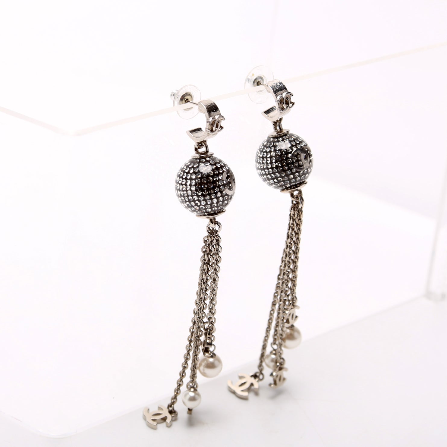 CC Disco Ball Drop Earrings Silver