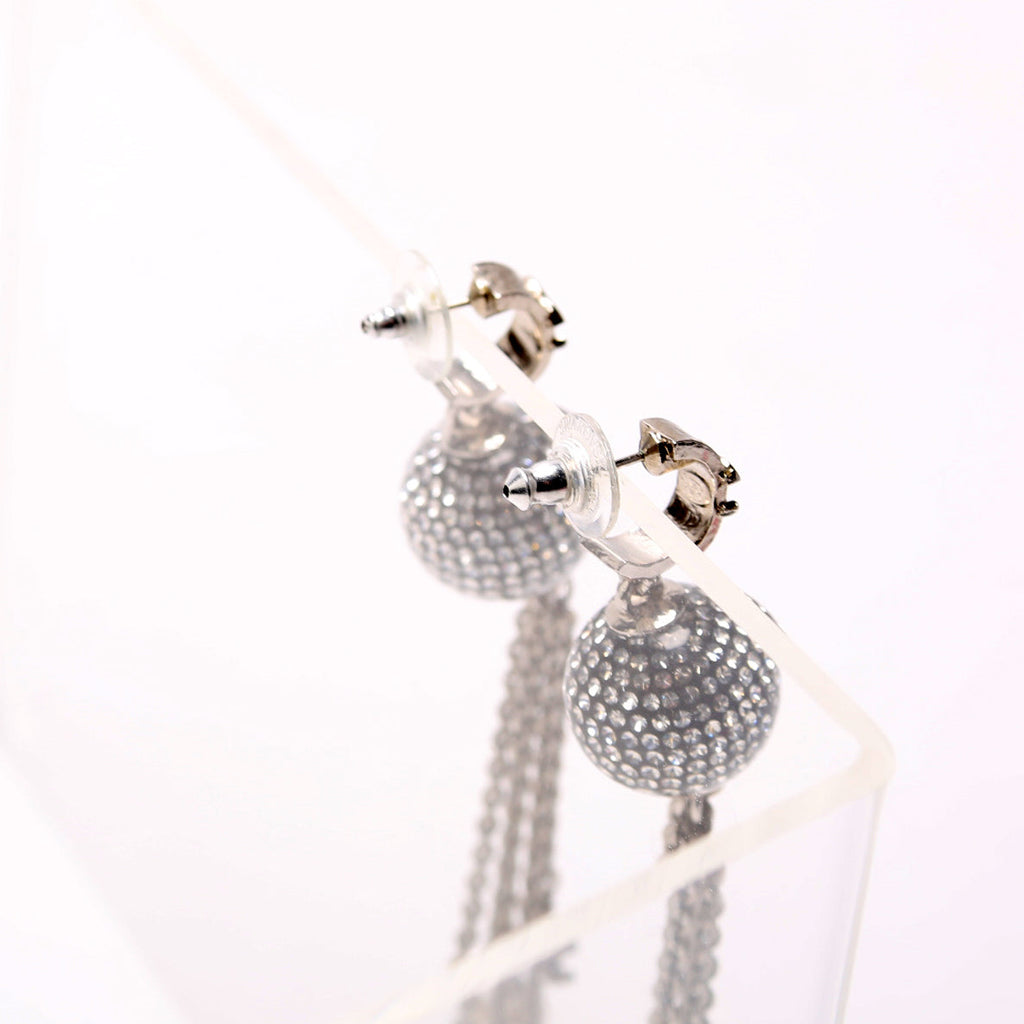 CC Disco Ball Drop Earrings Silver