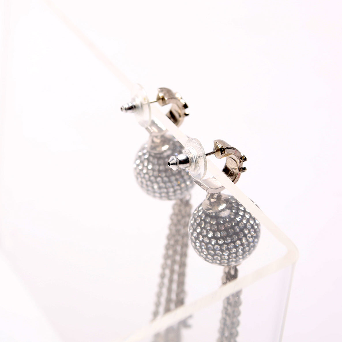 CC Disco Ball Drop Earrings Silver