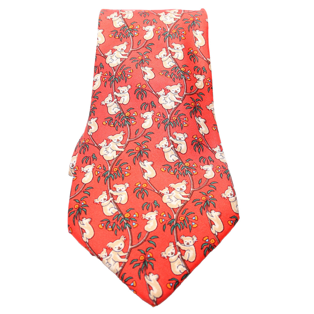 Koala Print Silk Tie Orange