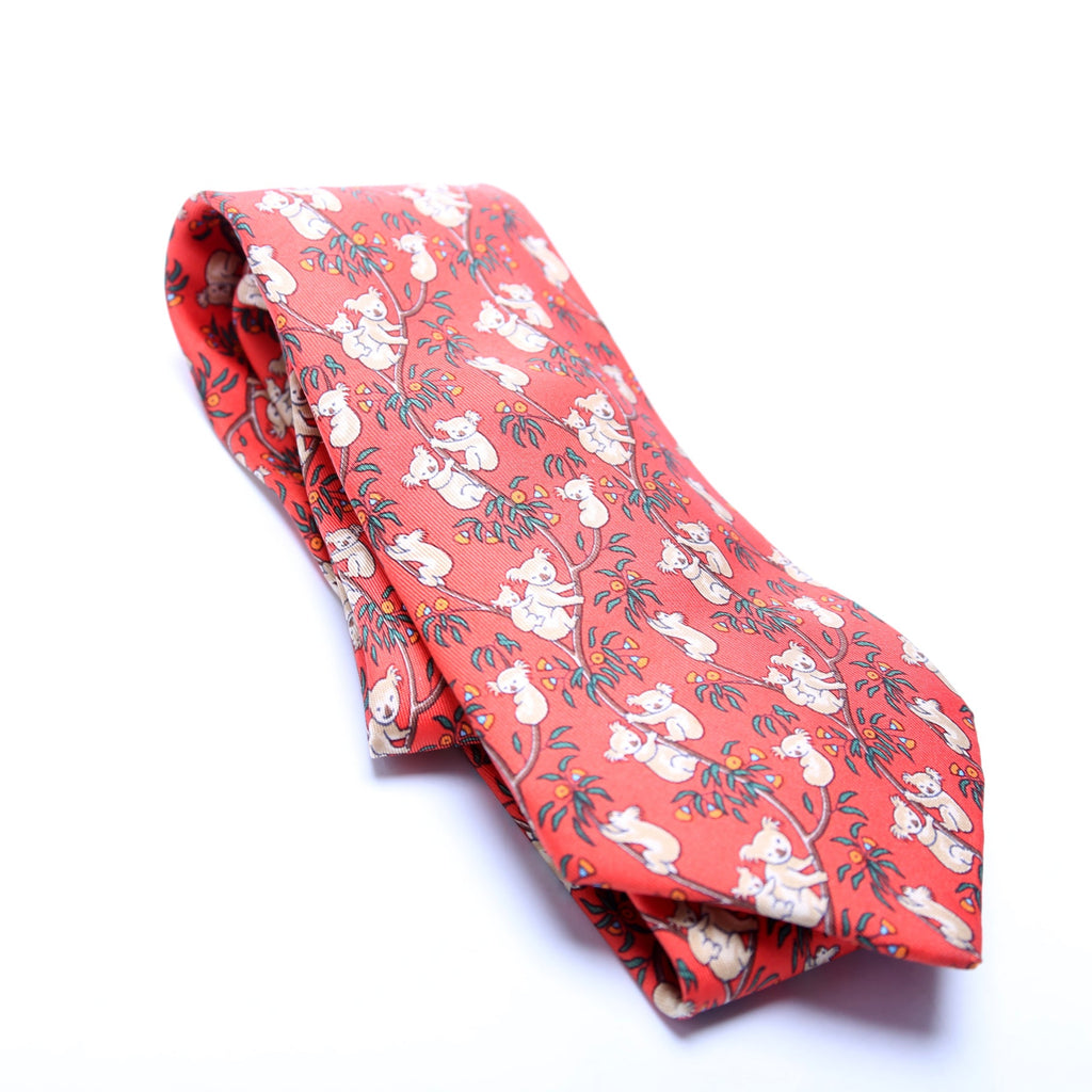 Koala Print Silk Tie Orange