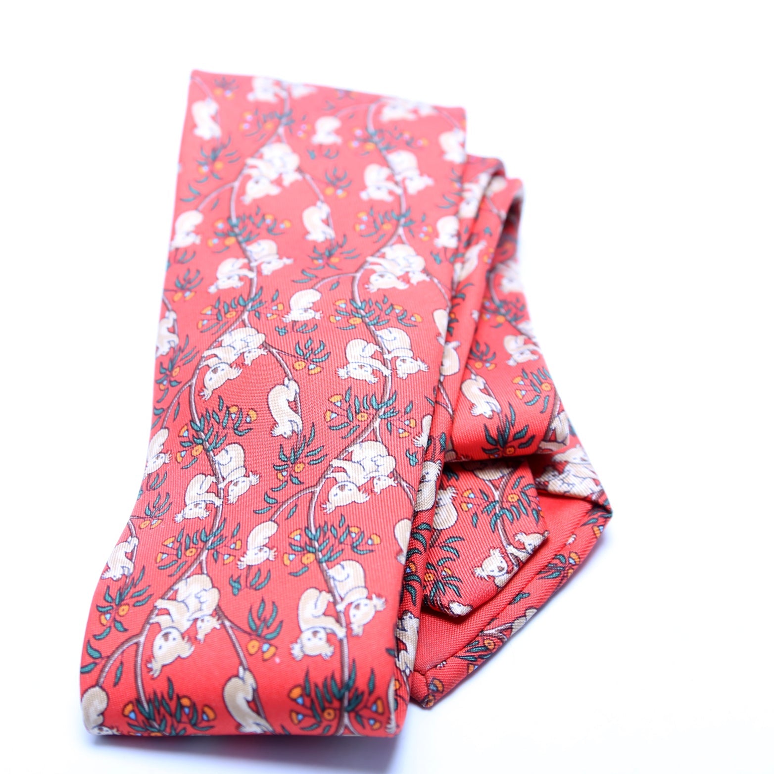 Koala Print Silk Tie Orange