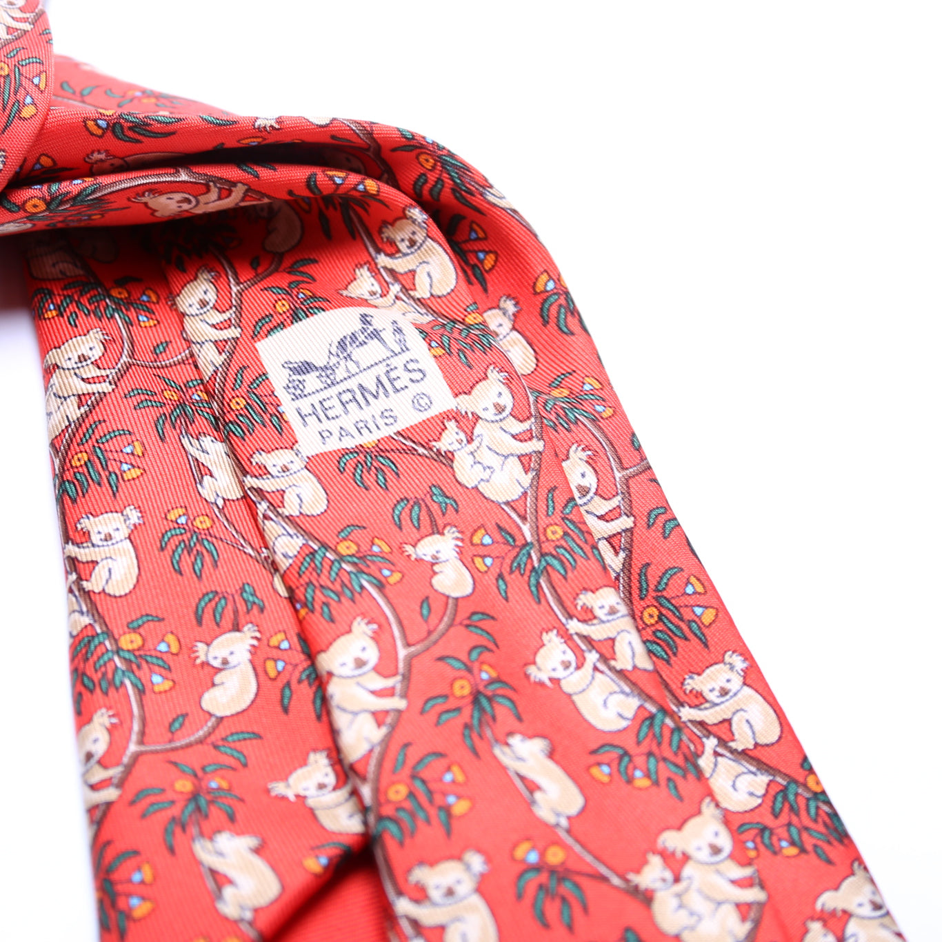 Koala Print Silk Tie Orange