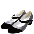 Velvet Cap Toe Mary-Jane Mid Heels Size 36.5 Black/Grey