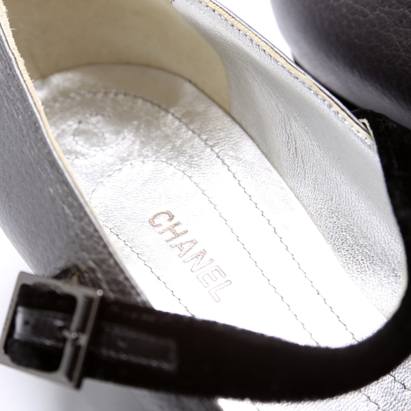 Velvet Cap Toe Mary-Jane Mid Heels Size 36.5 Black/Grey