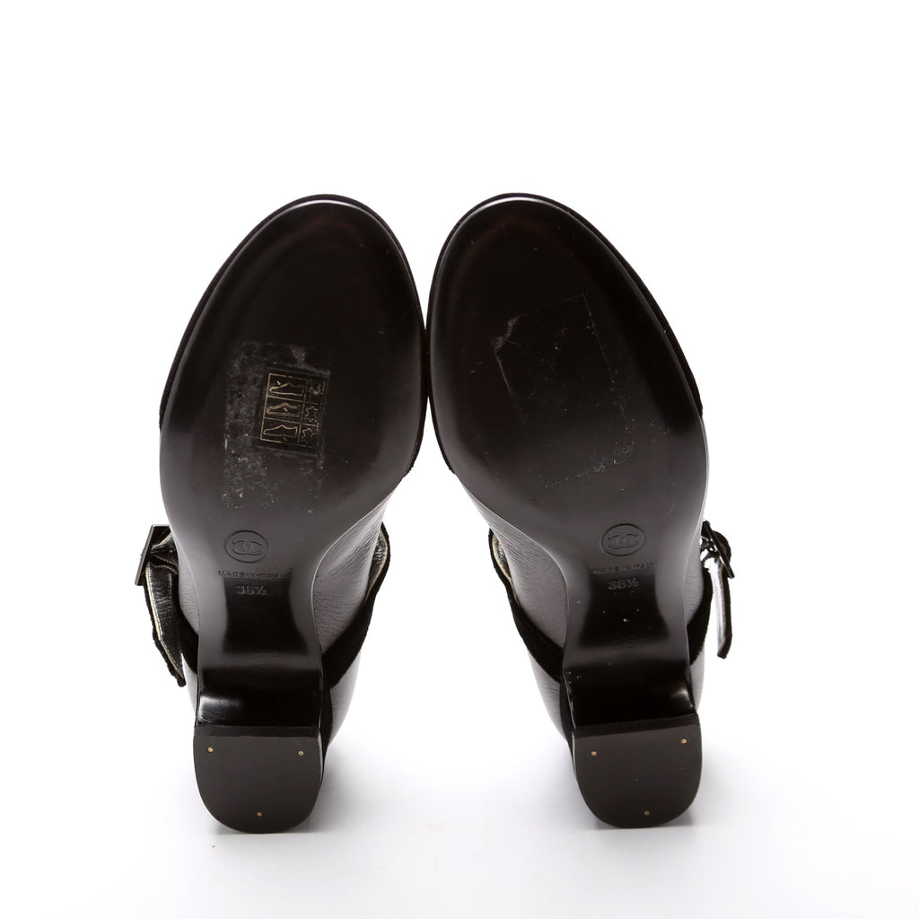 Velvet Cap Toe Mary-Jane Mid Heels Size 36.5 Black/Grey