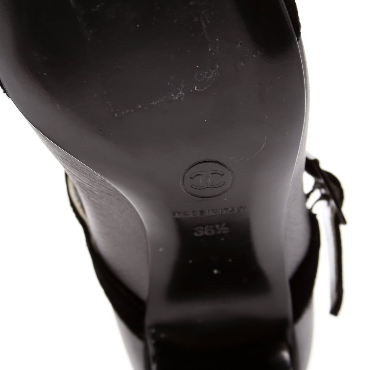 Velvet Cap Toe Mary-Jane Mid Heels Size 36.5 Black/Grey