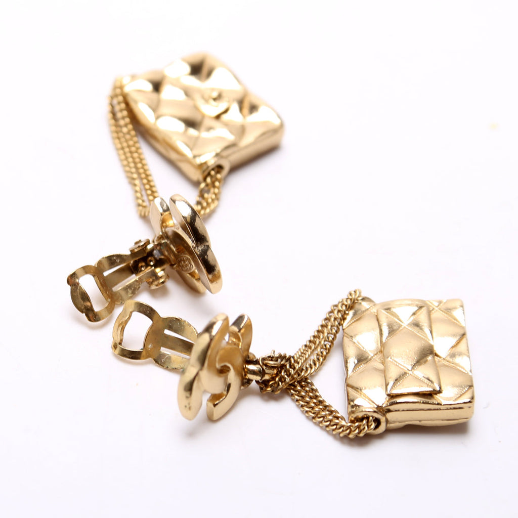 CC Flap Bag Drop Clip-On Earrings Gold