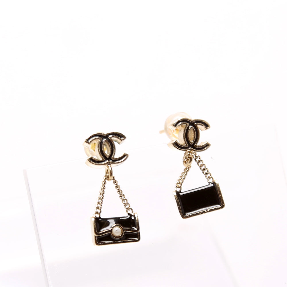 Mini CC Flap Bag Drop Earrings Gold/Black