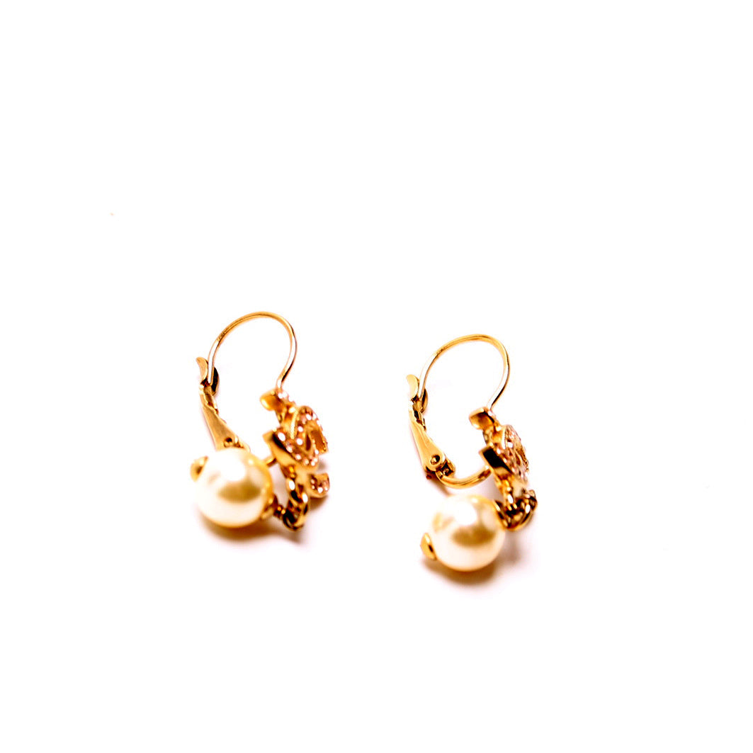 CC Crystal Pearl Drop Small Earrings Gold/Pearl