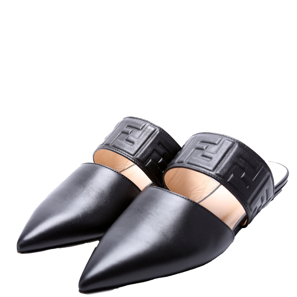 FF Embossed Leather Mules Size 36 Black