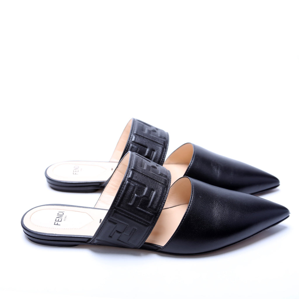 FF Embossed Leather Mules Size 36 Black