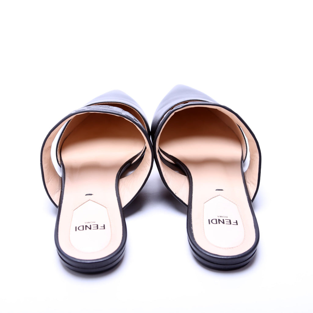 FF Embossed Leather Mules Size 36 Black