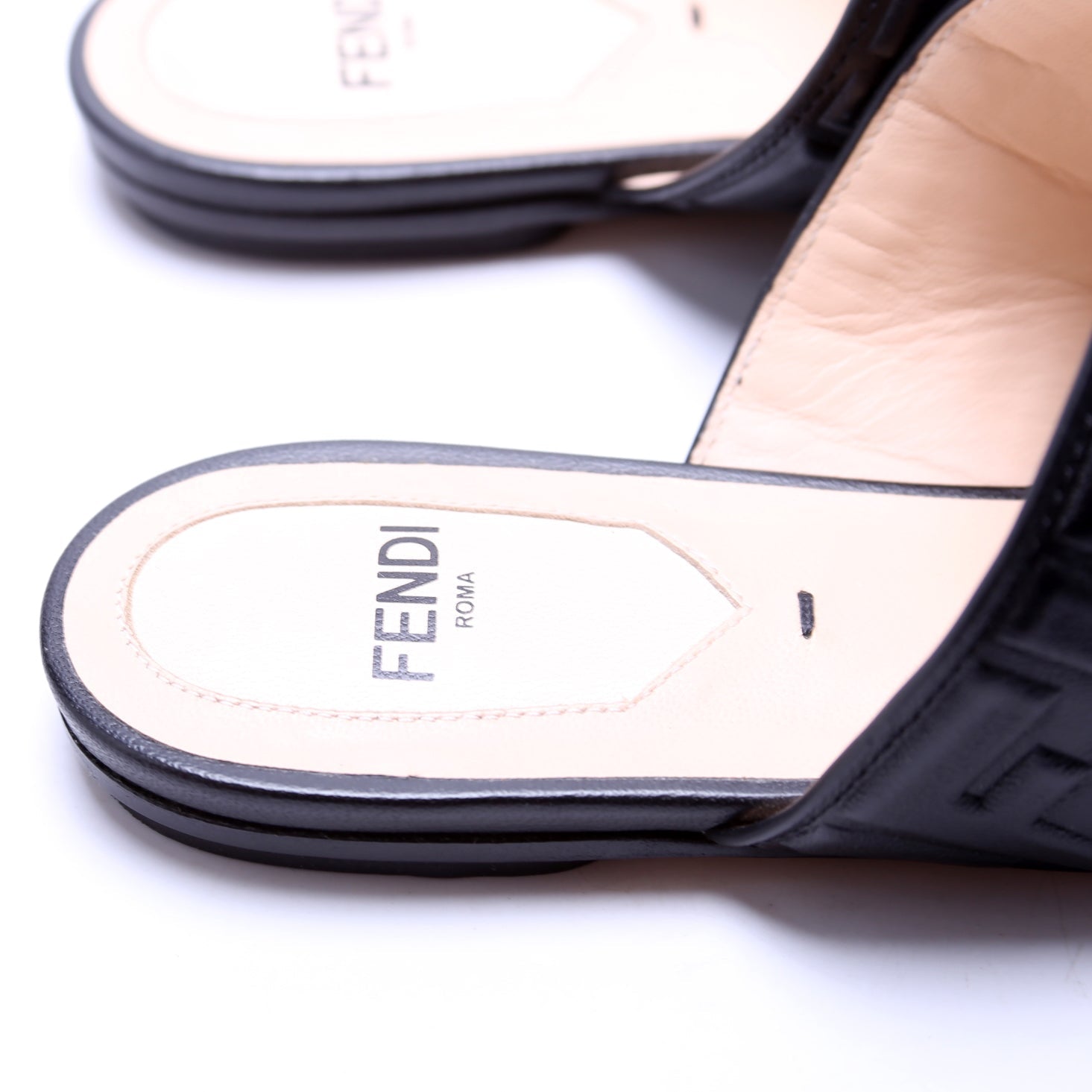 FF Embossed Leather Mules Size 36 Black
