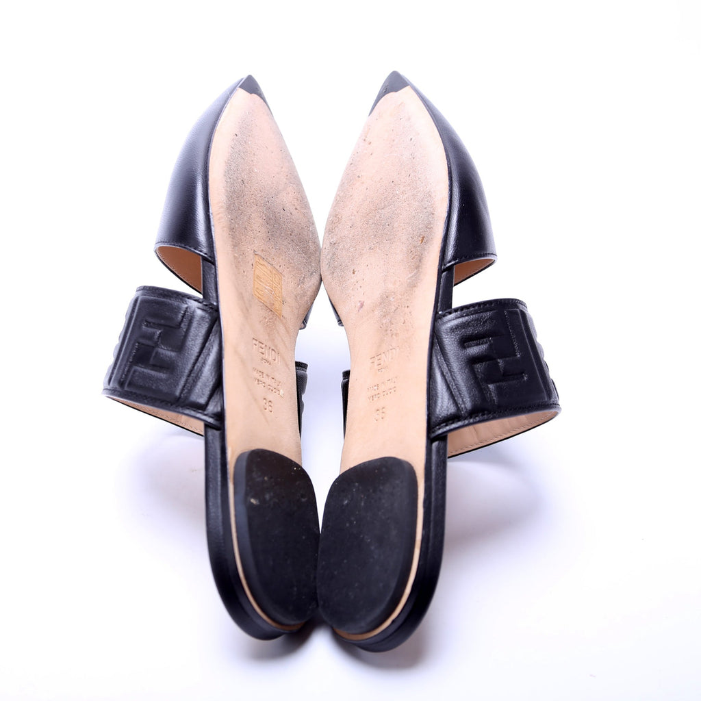 FF Embossed Leather Mules Size 36 Black