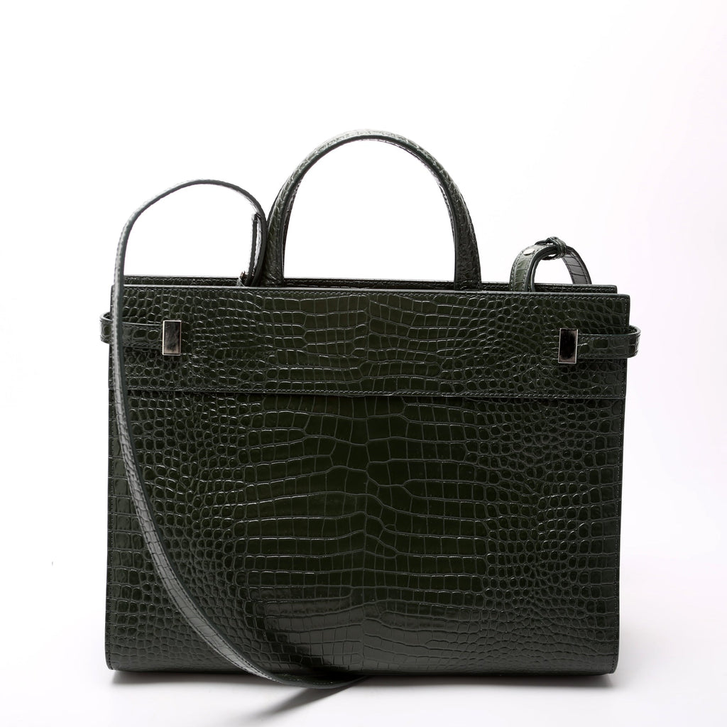 Manhattan Shopper Tote Croc Embossed 568702 Green