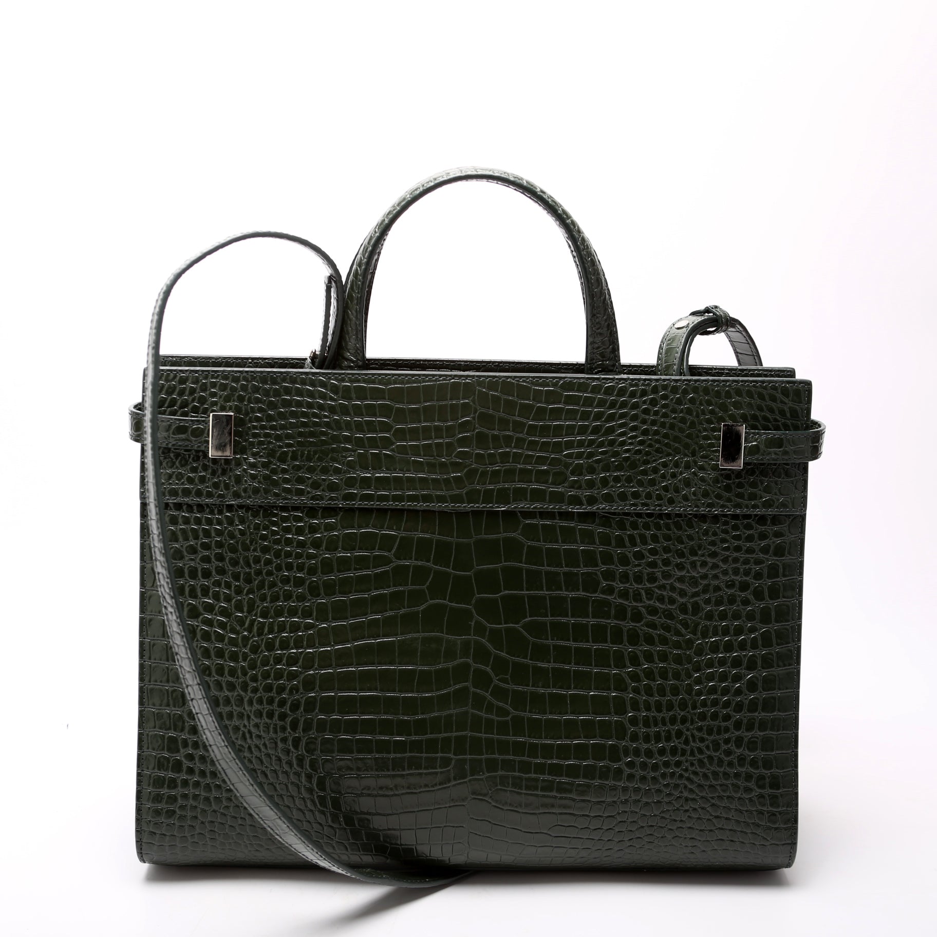 Manhattan Shopper Tote Croc Embossed 568702 Green