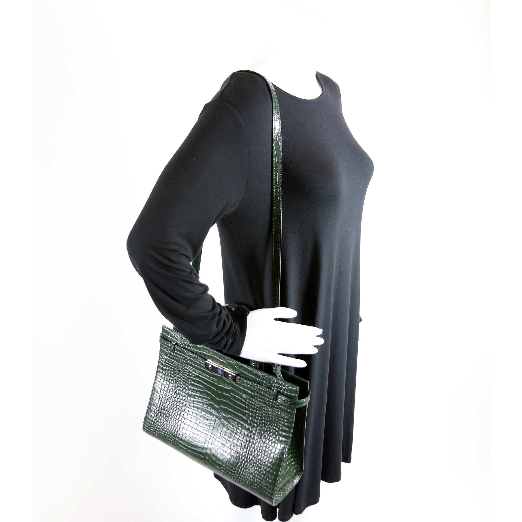 Manhattan Shopper Tote Croc Embossed 568702 Green