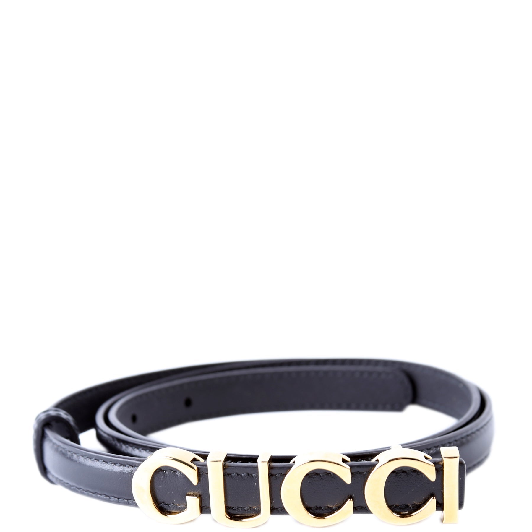 751602 Logo Extra Thin Leather Belt Size 80/32 Black