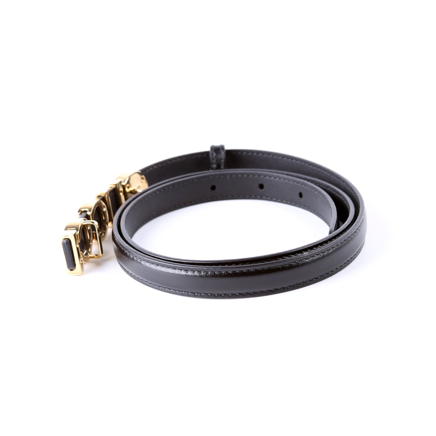751602 Logo Extra Thin Leather Belt Size 80/32 Black