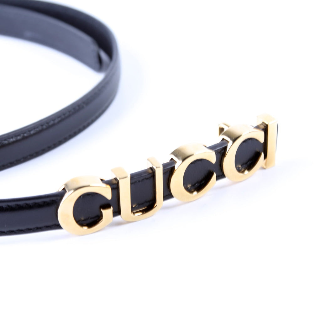 751602 Logo Extra Thin Leather Belt Size 80/32 Black