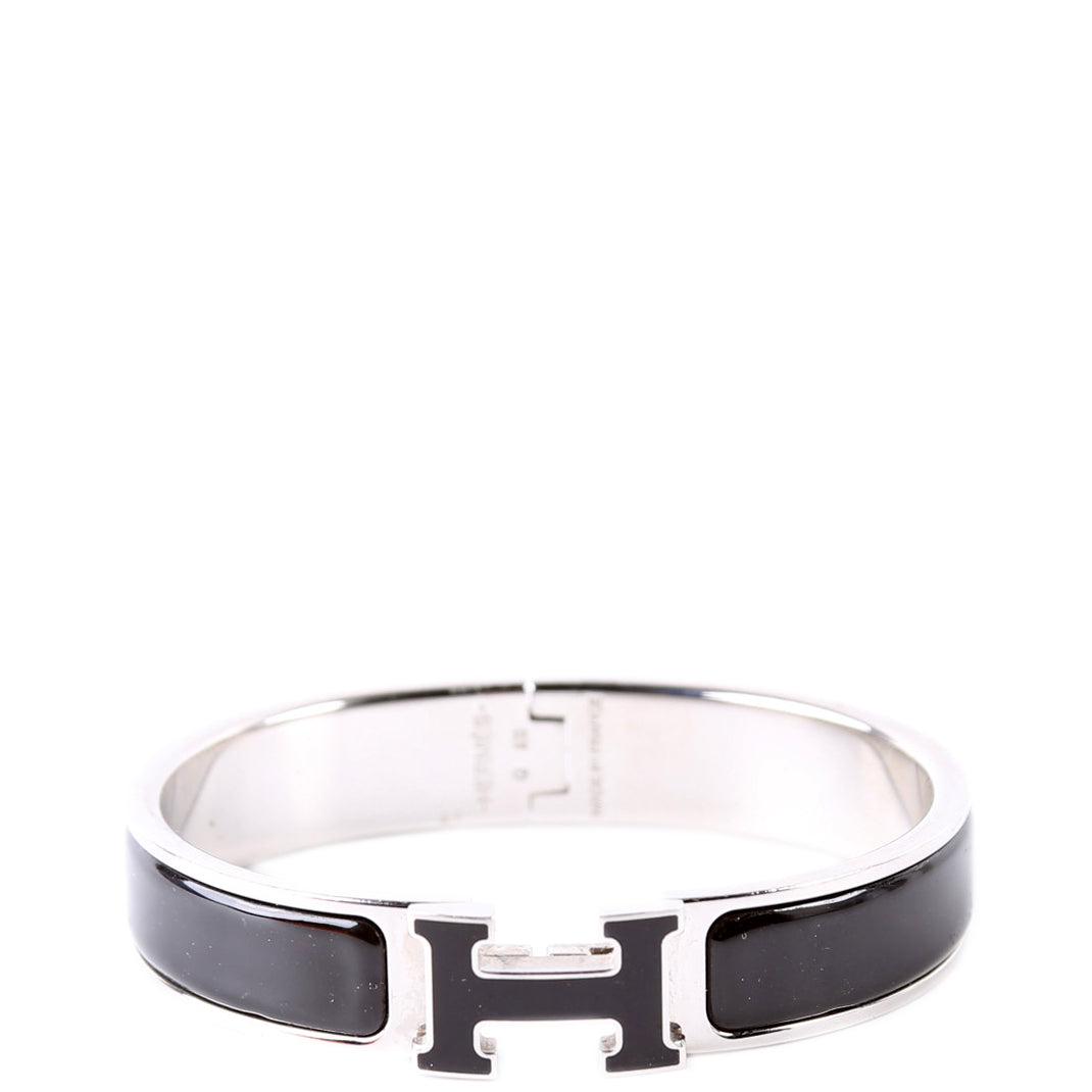 Enamel H Clic Clac Narrow PM Bracelet Silver/Black