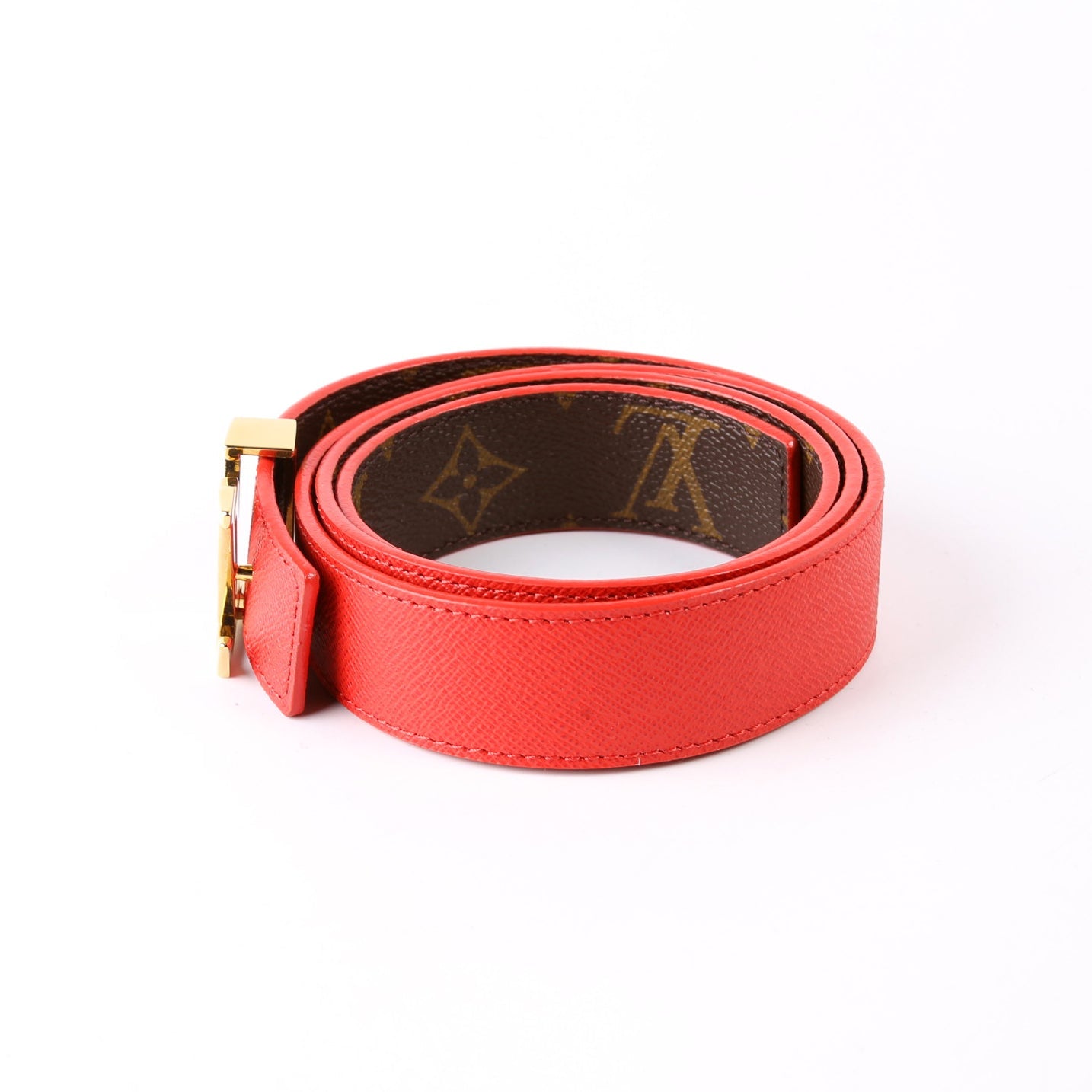 LV Initiales 30MM Reversible Leather/Monogram Belt Size 85/34 Red